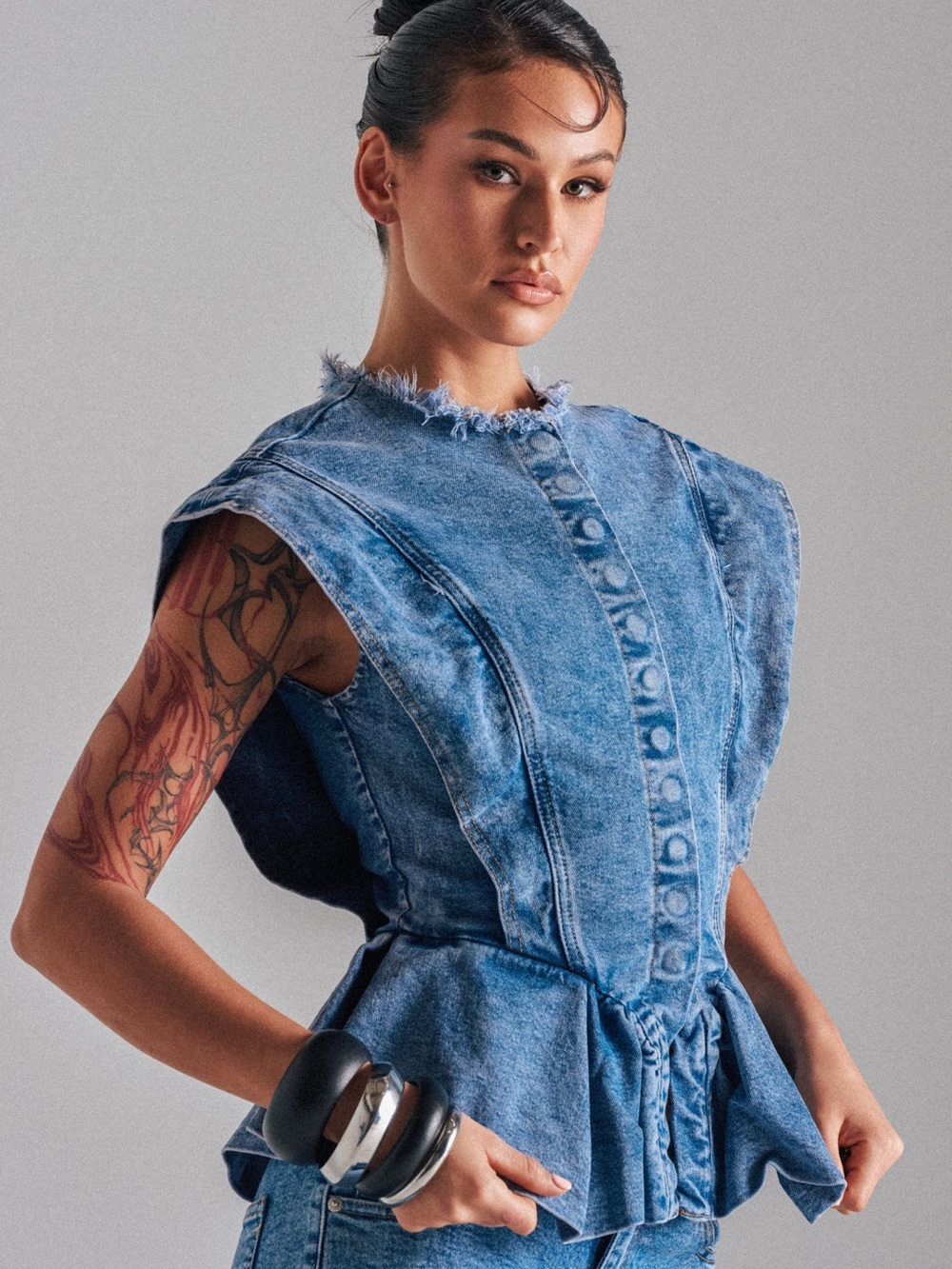 Akira Don’t Play With My Heart Denim Blouse Size M